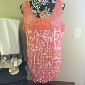 LG R.E.Q ORANGE & WHITE PATTERN  CROCHET TANK TOP